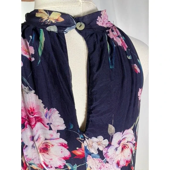 Bellambra Maxi Dress Navy Blue Floral Halter Neck Sleeveless Italy Size S Silk‎ - Picture 5 of 11